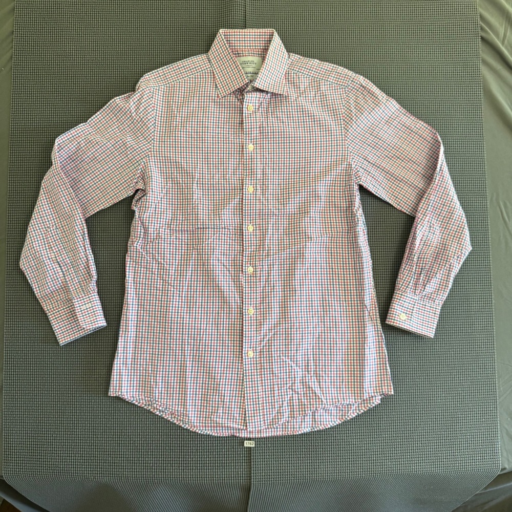Charles Tyrwhitt Slim Fit Check Dress Shirt 15.5 35 Red Blue Multi Long Sleeve